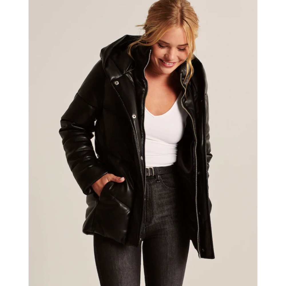 A&F Ultra Mid-Length Vegan Leather Puffer